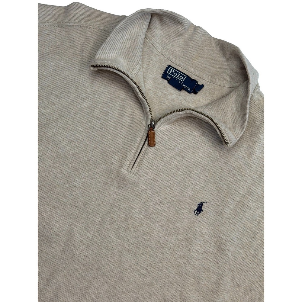 Polo Ralph Lauren 1/4 Zip Pullover Sweatshirt Oatmeal Pony Logo Men's XXL